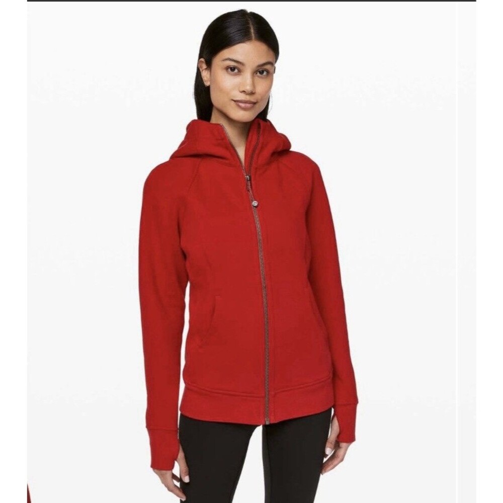 Lululemon Scuba Hoodie Light Cotton Fleece Dark Red Full Zip Outdoors Active 8